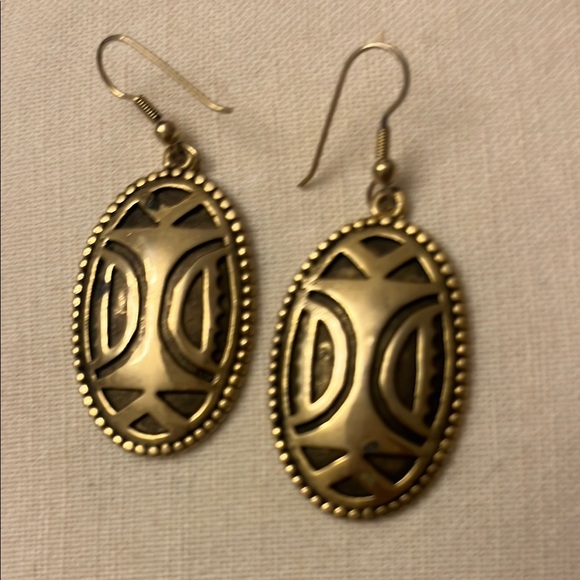 Tribal Drop Earrings Brass Gold - Picture 1 of 3